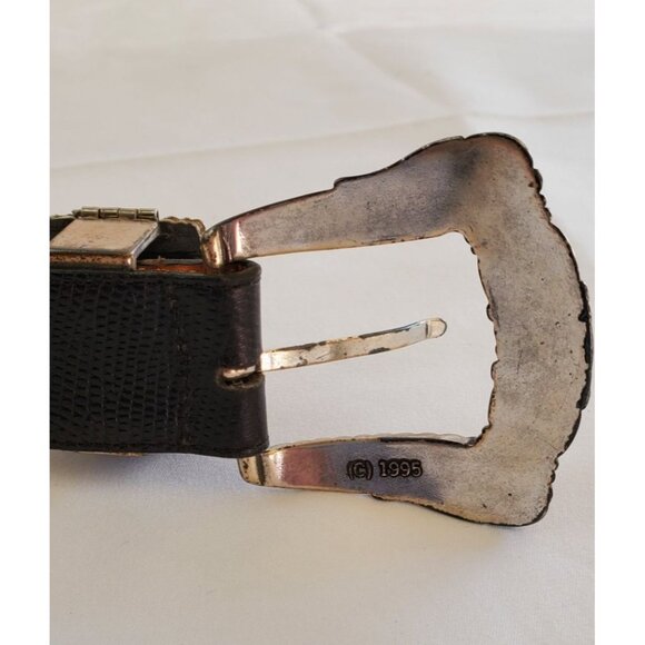 Vintage Brighton Museum Collection Croc Leather Belt Women's Sz L Black 1995 - Picture 5 of 9